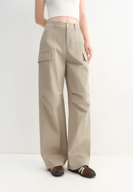 Light Khaki Women's Winter Casual Pants Wide Leg Oversized Workwear Design New Arrival Versatile and Comfortable Pants