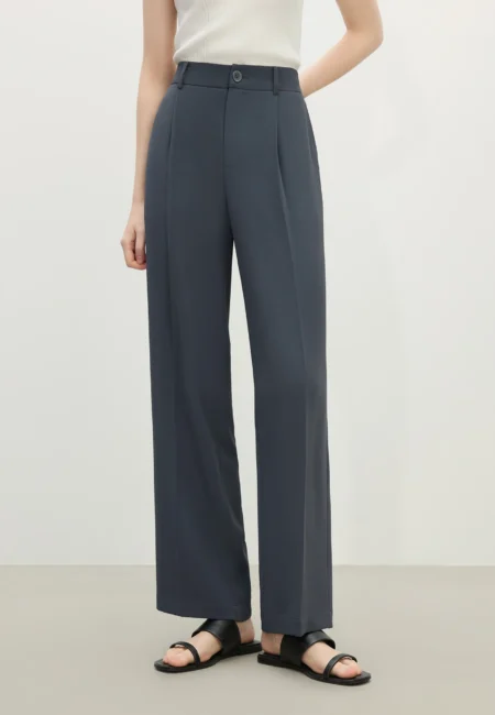 【2 Length】Women Black Commuter Long Trousers High Waist Grey Draped Straight Female Cropped Pants 25FS11163+25FS11248