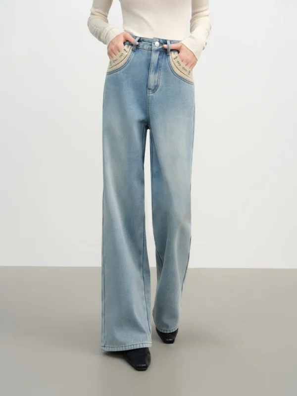 Vintage Distressed Embroidered Wide-Leg Jeans