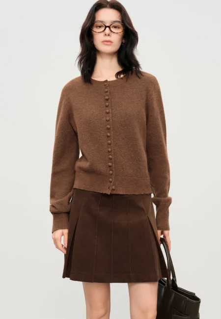 Fiona Round Neck Wool Blend Knit Cardigan