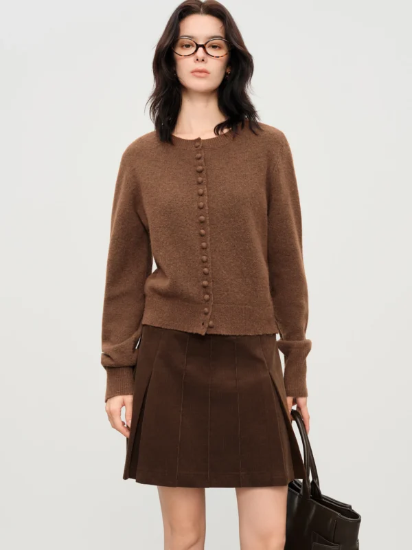 Cozy Round Neck Wool Blend Cardigan with Button Closure