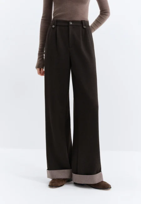 Commuting Style Wool Striped Trousers Rolled up Cuffs New Wide leg Autumn Winter Vintage All match Simple
