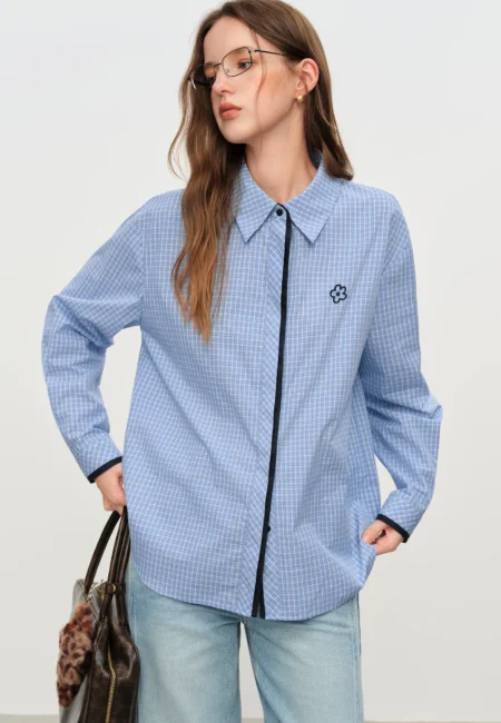 FSLE Korean Style Collegiate Plaid Shirt Women's Autumn Winter New Design Outerwear with Fit Casual Loose Women Shirt