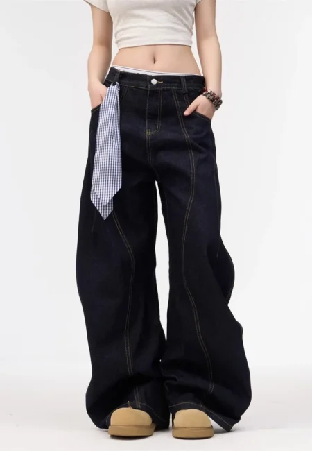 Baggy Straight Denim Pants Women Casual High Waist Vintage Jeans Korean Streetwear New Fashion Wide Leg Pants