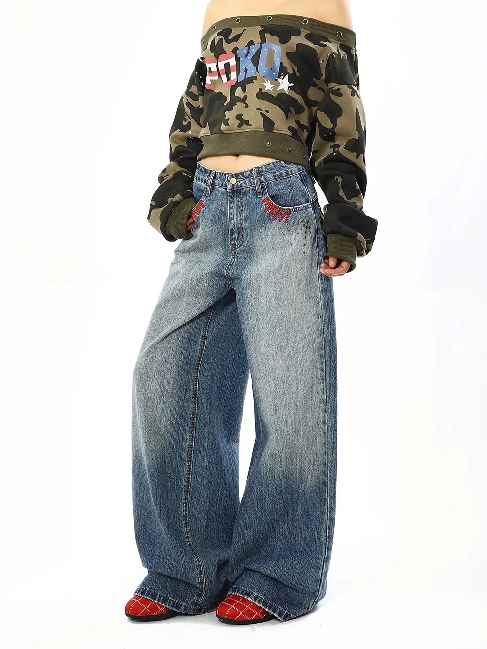 Blue Women's Jeans Hip-hop Fashion Vintage Streetwear Y2K Wide Leg Straight Jean High Waist Trouser Classic Baggy Denim Pants Blue Women's Jeans Hip hop Fashion Vintage Streetwear Y2K Wide Leg Straight Jean High Waist Trouser Classic Baggy Denim Pants