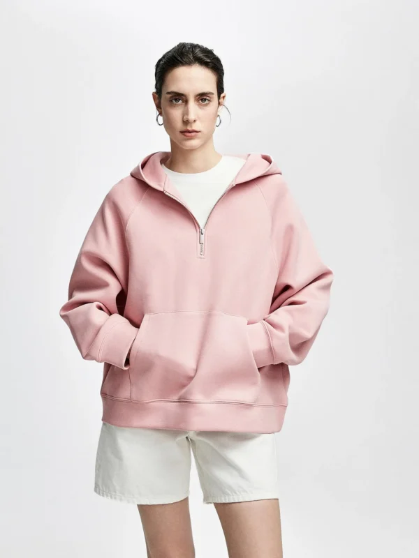 Casual Sweatshirts Half Zip Women Pullover New Overzised Hoodie Solid Color Long Sleeve Tops