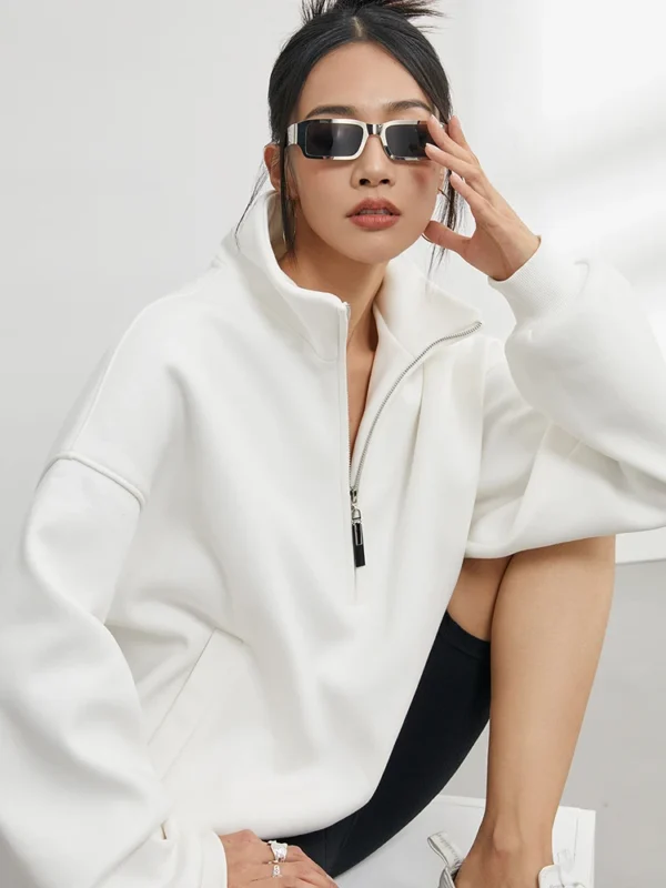 Casual Sweatshirts Half Zip Women Pullover New Overzised Hoodie Solid Color Stand Collar Long Sleeve Tops