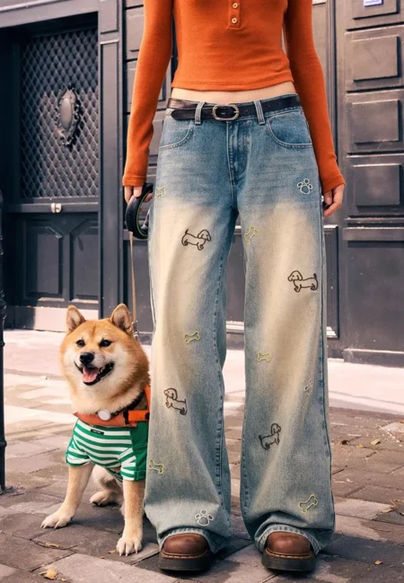 Embroidered Straight Jeans Female Summer High Waist Design Sense Casual Fashion Temperament Wide leg Pants