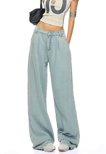 Fashion Jeans for Women High Waist Long Trousers New Summer Version Cool Feeling Wide leg Trousers
