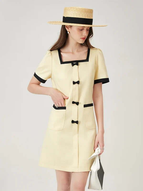 Square Collar A-Line Dress in Yellow