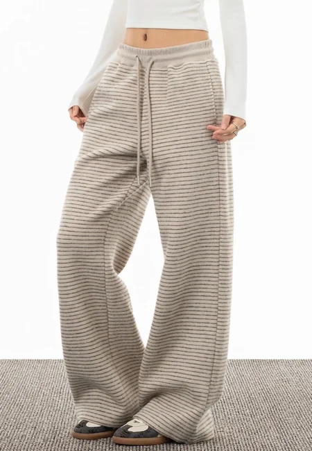 Harajuku Vintage Grunge Loose Casual Pants Contrast Color Stripe Wide Leg Trousers Y2k Aesthetic Women Straight Pants