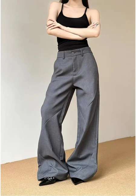 High Waist Women Suit Pants Straight Office Ladies Fashion Trousers Casual Button Loose Female Black Pants New