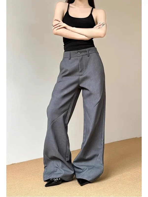 High Waist Black Suit Pants for Women, Loose Fit