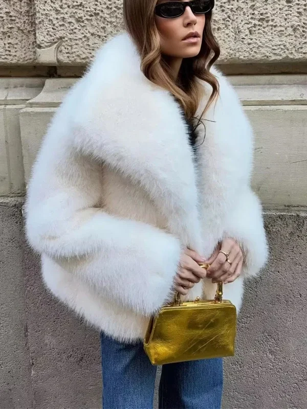 MUJER White Faux Fur Coat Woman Luxury Warm Winter Woman Coat Long Sleeve Hairy Coats for Women Fluffy Women's Jackets
