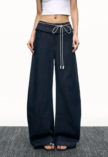 Retro Street Style Wide Leg Pants Niche Design Floor Length Pants High Waisted Loose Jeans For Women