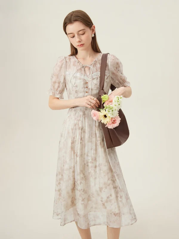 Romantic Floral Summer Midi Dress with Butterfly Sleeves