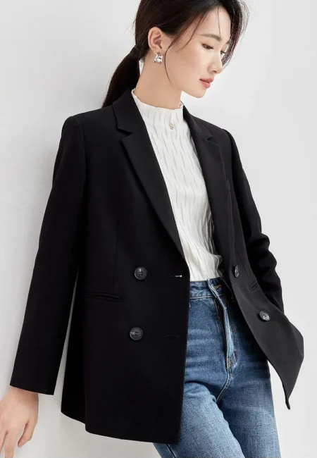 SENTUBILA Black Tailoring Blazer Women Elegant Notched Double Breasted Jacket New In Outerwears Woman Clothing 133X49854