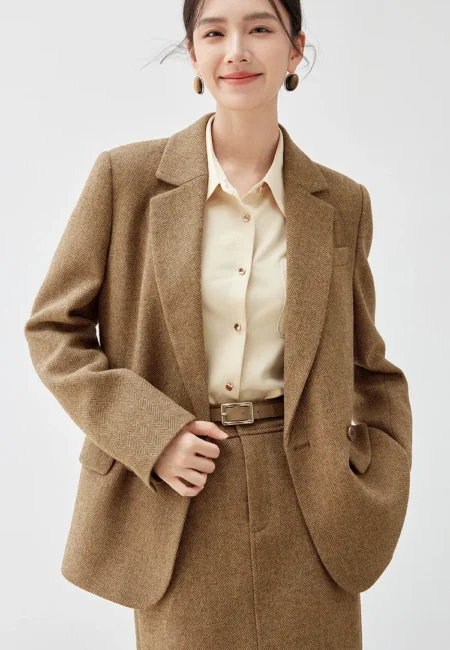 SENTUBILA Wool Blend Tailored Blazer Coat Women Winter Straight Jacket England Style Fashion Female Outerwear 144X57016