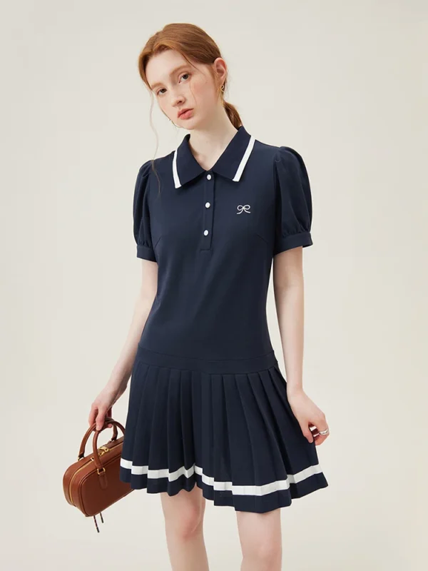 Summer Polo Dress in Navy Blue with Short Sleeves