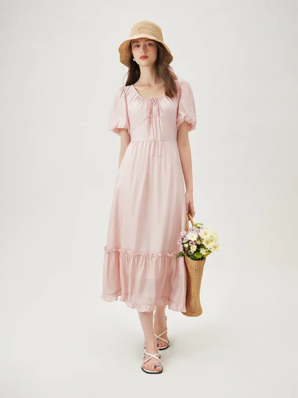 Temperament Dress in Pink and Sky Blue - Casual Midi Style