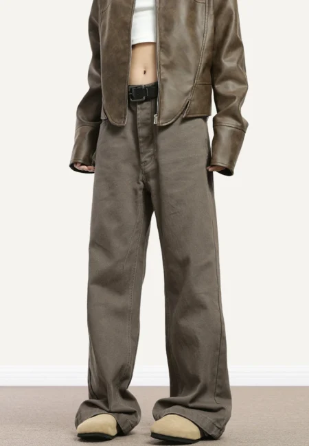 Vintage Brown Jeans Women Japanese Style Retro High Waist Mopping Denim Trousers Loose Straight Leg Trouser