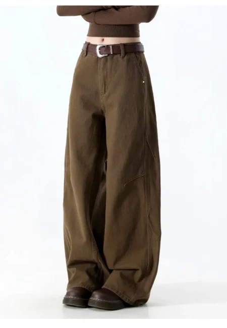 Vintage Casual Pants for Women Solid Color Washing Straight Bottom Summer Wide Leg Loose Jeans Cleanfit Trousers American
