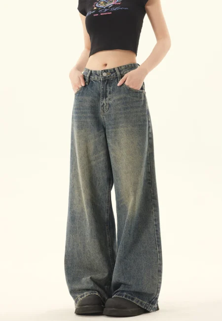 Vintage High waisted Jeans American Style Casual Straight leg Long Pants For Women Loose Denim Trousers