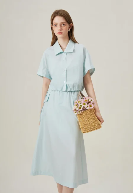 White Yellow Casual Workwear Two piece Shirt Set Summer New Set Half Skirt For Women 24FS12384+24FS12385