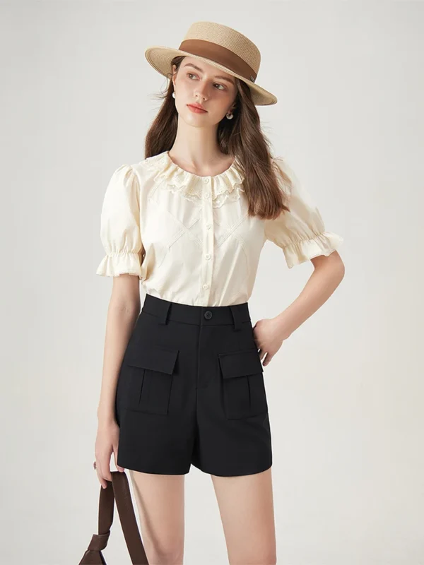 High Waist Black Shorts with Pockets for Women