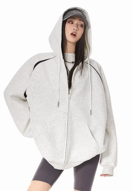Women Fashion Retro Hoodies Autumn Winter Loose Hooded Jackets Coat Y2k Harajuku Zip Up Cardigan Casual Long Sleeve Sweatshirt