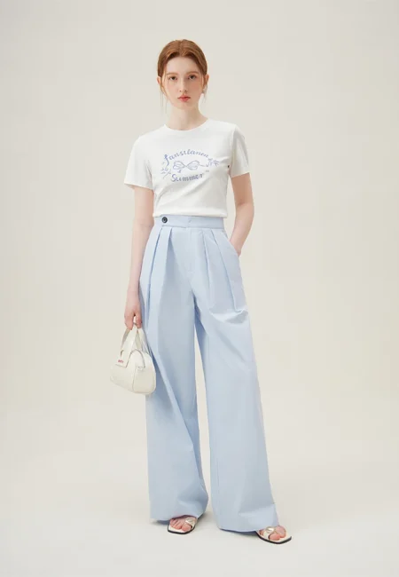 Women Short Sleeve Top+Full Length Thin Trouser Letter Print Female Grey T Shirt Summer Pants 24FS18019+24FS18025