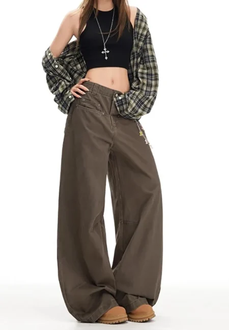 Women Y2K Aesthetic High Waist Baggy Jeans Loose Fit Boyfriend Wide Leg Denim Pants Trendy Straight Trousers