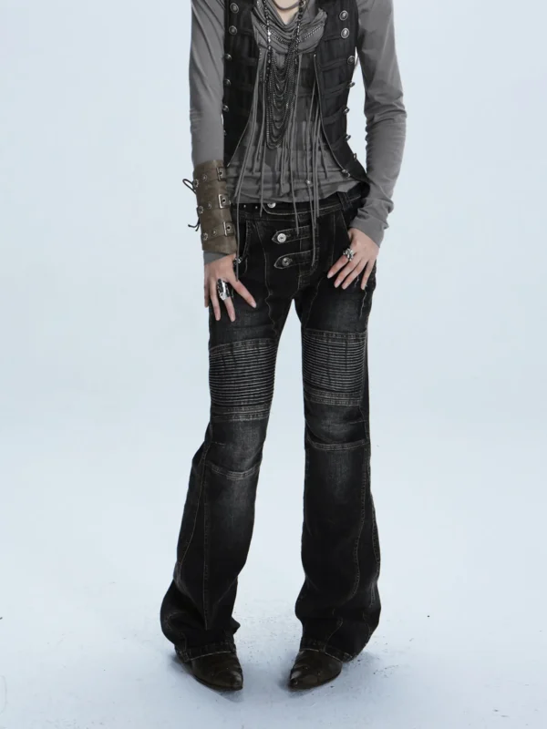 Women'S Low Waist Motorcycle Style Jeans Casual Pants Retro Washed High Street Hip Hop Pants Gothic Jeans