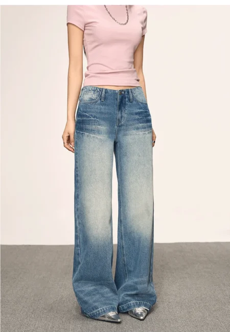 Y2K Baggy Jeans for Women Trendy Casual Straight Leg Boyfriend Jeans Denim Pants with Pocket Streetwear Trousers