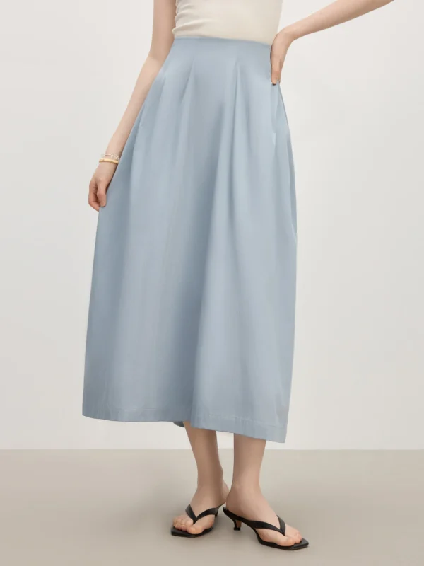 Summer Sky Blue Midi Skirt with Sheer Chiffon and A-Line Silhouette