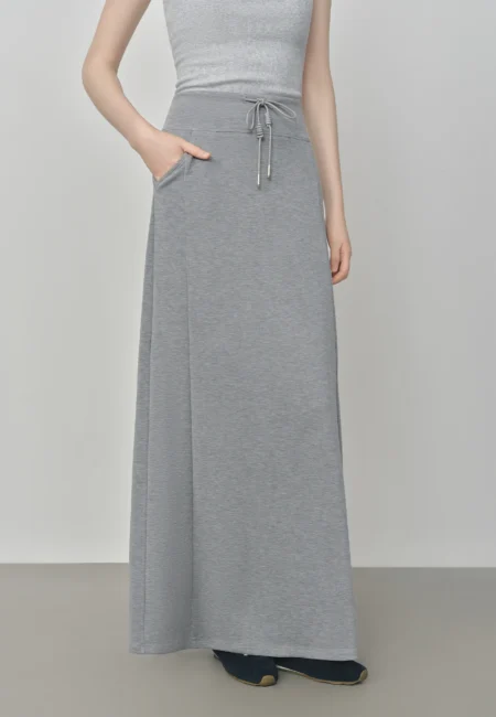 FSLE Loose Lazy Gray A line Slit Long Skirt for Women Autumn Ankle length 25FS13098
