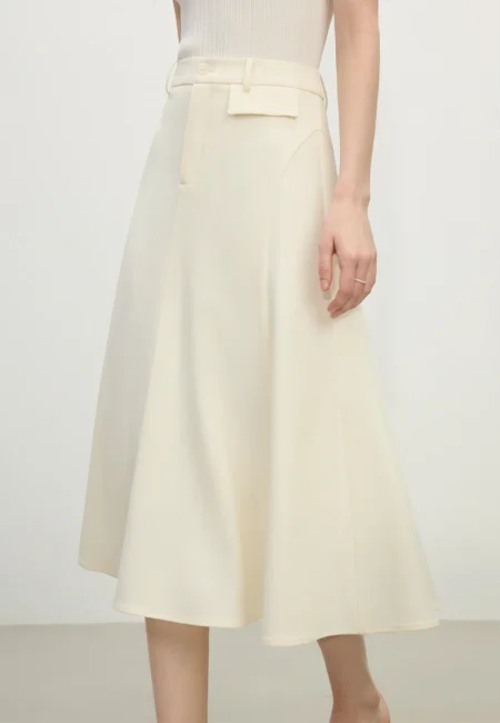 FSLE High waist Elegant Style Commuter Umbrella Skirt Black Spring New Elegant Draped A Line Half body Skirt 25FS11352