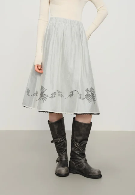 FSLE【Premium Series】Commuter Double layer A line Skirt Winter New Skirt Retro Print Elastic Waist Solid Ins Elegant Ladies