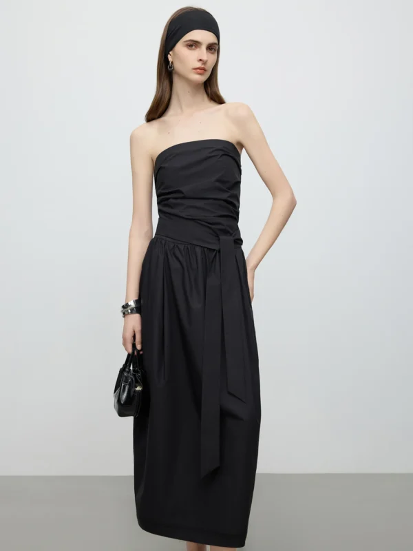 Fsle【Premium Series】Minimalism Old Money Style Black Elegant Tube Top Strappy Dress Female Summer New Arrival 25Fe12087