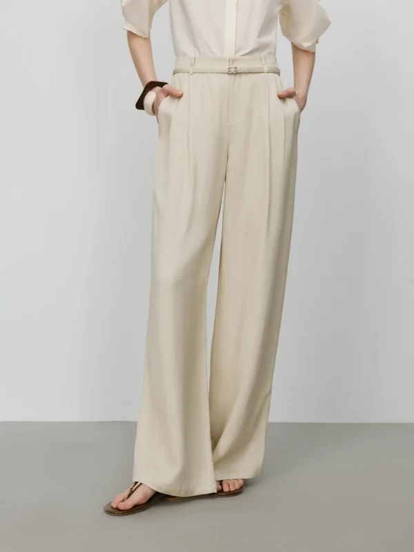 High Waist Apricot Linen Wide Leg Pants for Summer Office