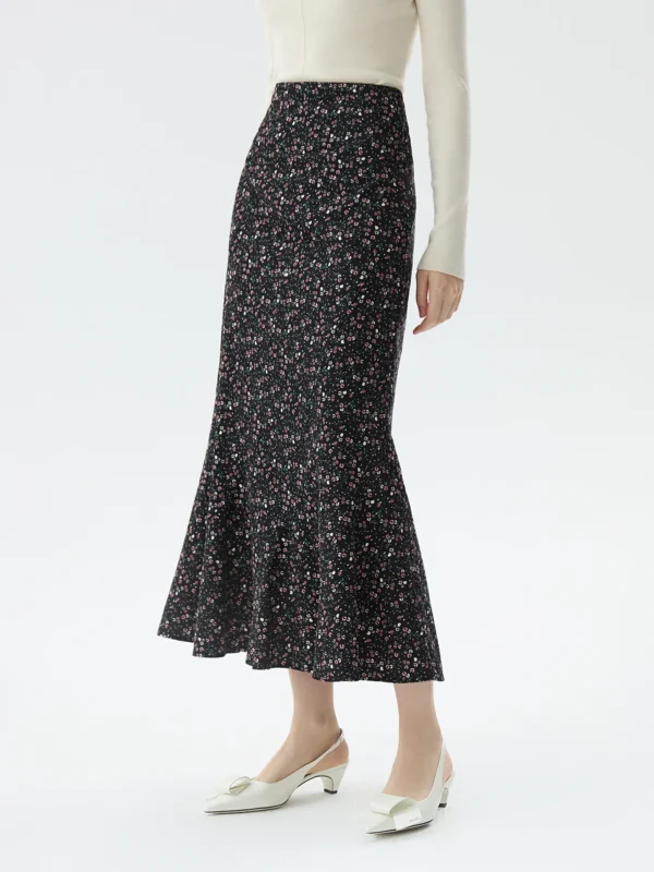 Two-Tone Trumpet Midi Skirt In Cotton Blend