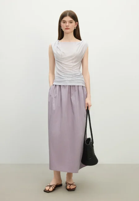 FSLE Summer Women's Blossom Inspired A Line Skirt Adjustable Waist & Back Slit Silhouette Casual Skirts 25FS12471