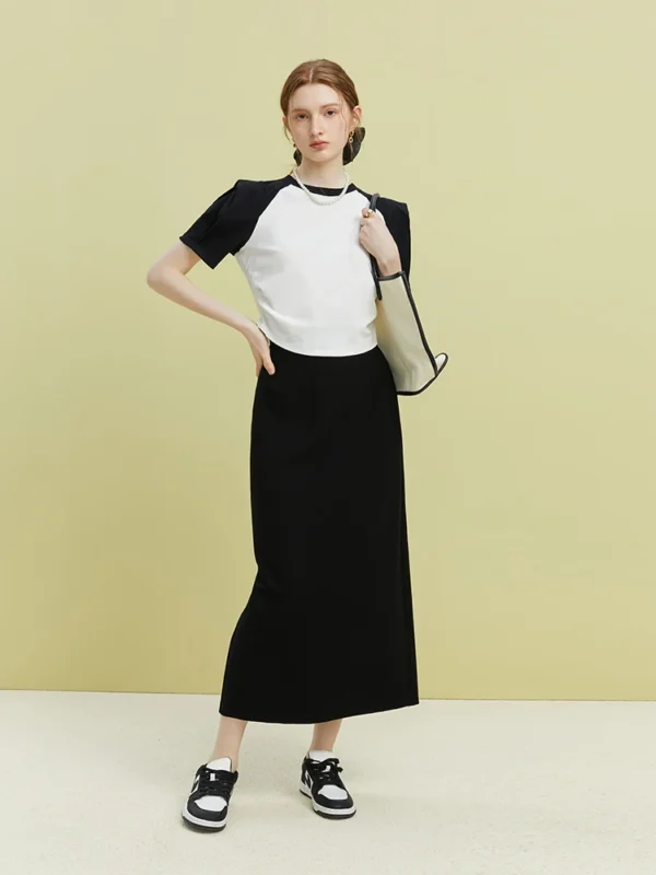 FSLE Black Long Temperament Women Skirts Summer Simple Straight Women Skirt High Waist Solid Commuter Office Lady Skirt