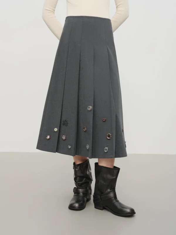 Winter Women's Mid-Length A-Line Pleated Skirt with High Waist