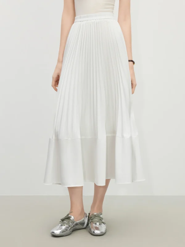 FSLE Summer Women's Fluid Pleated Midi Skirt Relaxed Fit & Elastic Waist Design Casual Loose Women Skirts 25FS12326