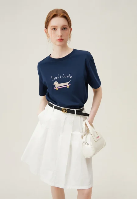 FSLE 100% Cotton Women White Skirt Knee Length Pleated Design Denim White Female Summer A LINE Skirts 24FS12964