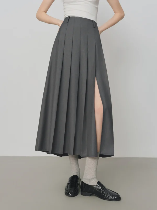 FSLE College Style Gray Retro Pleated Skirt For Women Autumn New Arrival Commuter Officelady Chic Long Skirt 25FS13198