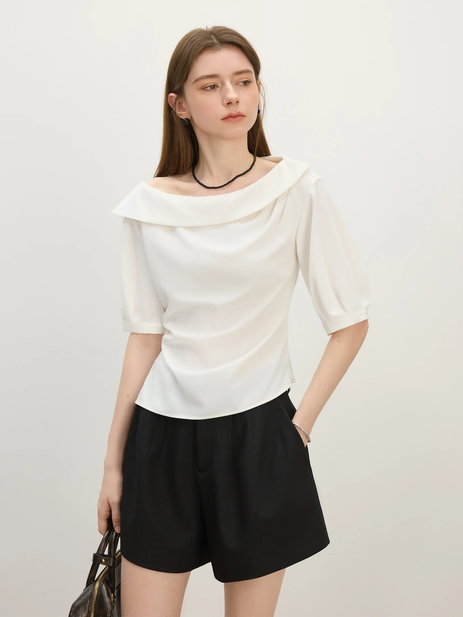Kf-S3Be0F5B792A943E195C3278C6E4B79A67 Fsle Summer Women'S Asymmetric Collar Tailored Shirt Crinkle Detailing &Amp;Amp; Contemporary Office Chic 25Fs12529