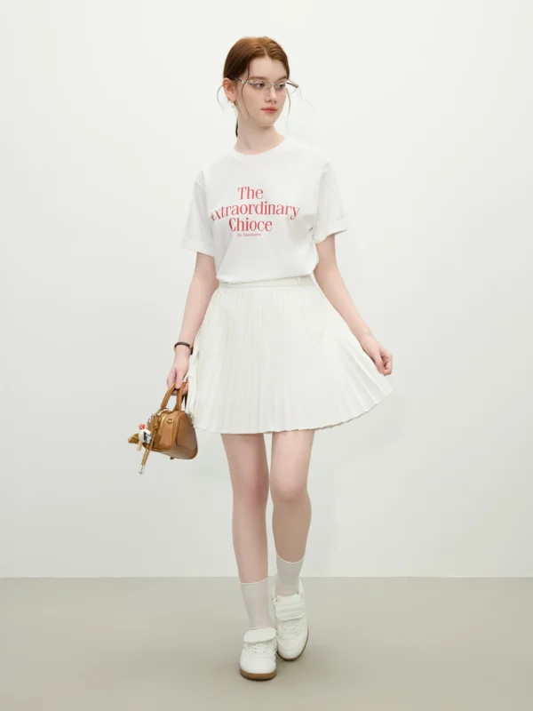 White Wool-Blend A-Line Pleated Mini Skirt