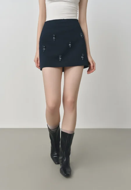 FSLE Elegant Beaded Flattering Fit A Line Skirt for Women Autumn New Arrival Skirts 25FS13170